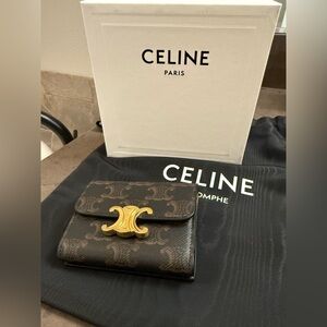CELINE COMPACT WALLET WITH COIN TRIOMPHE IN TRIOMPHE CANVAS